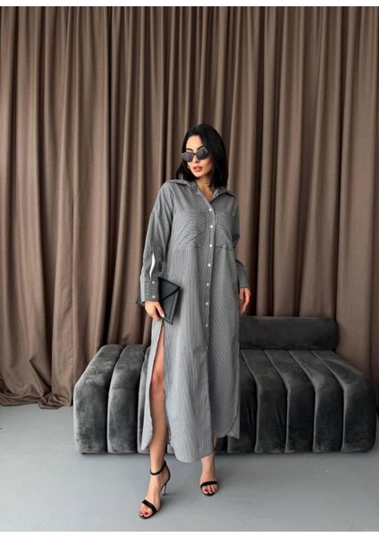 Çizgili Midi Gömlek Elbise fiyatları