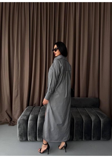 Çizgili Midi Gömlek Elbise modelleri