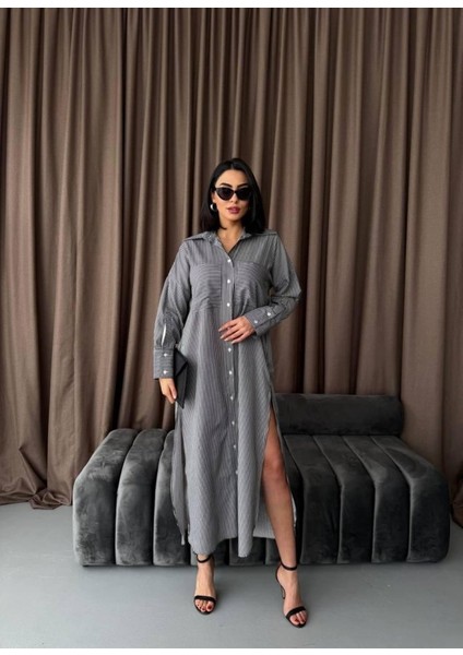 Çizgili Midi Gömlek Elbise fırsatları