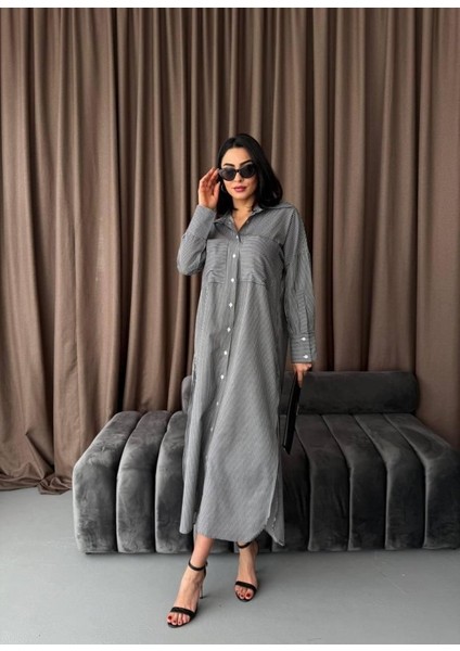 Çizgili Midi Gömlek Elbise indirimleri