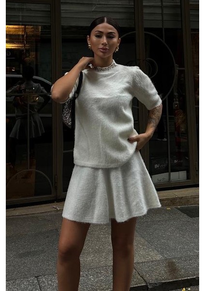 Yakası Taşlı Şardonlu Mini Etekli Takım 10002 modelleri