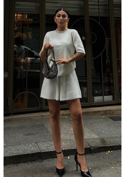 Yakası Taşlı Şardonlu Mini Etekli Takım 10002 fırsatları