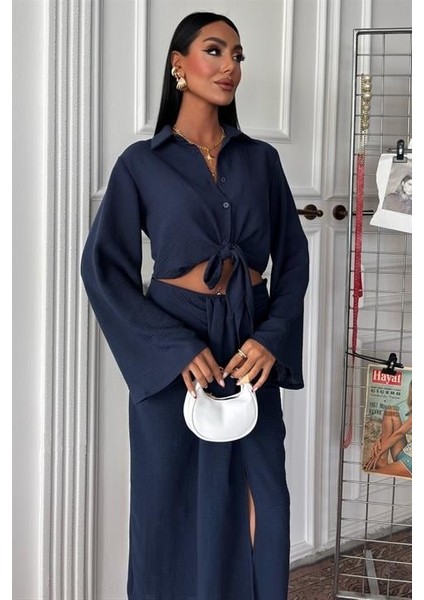 Crop Gömlekli ve Eteği Büzgülü Tasarım Takım 10195 fiyatları