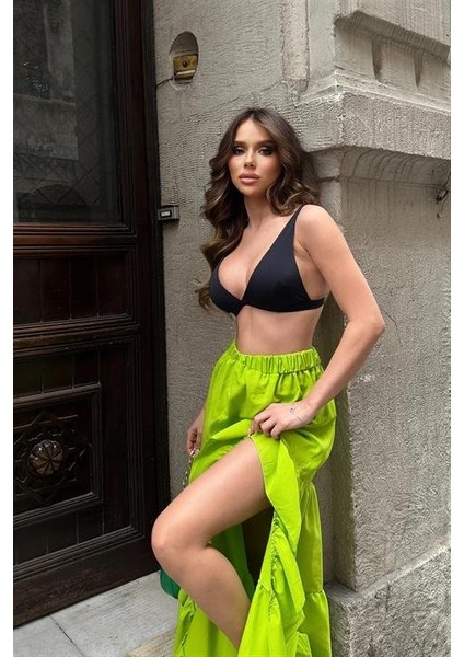 Audrey Fıfrlı Yırtmaç Detay Etek 4037