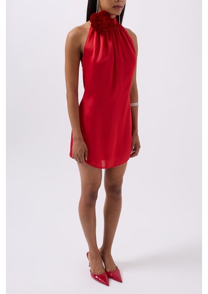 Gül Detay Mini Saten Elbise modelleri