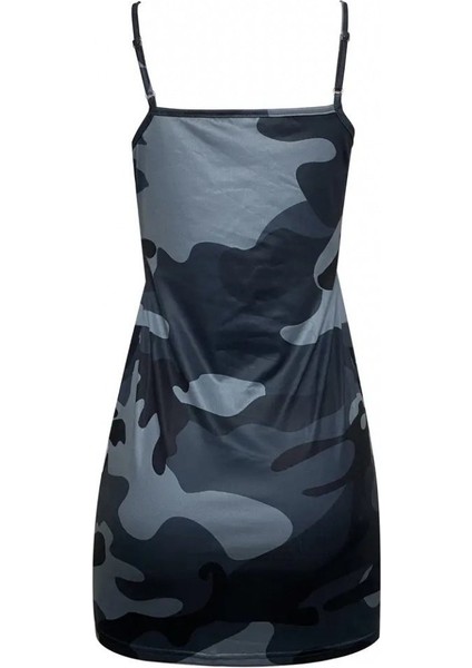 Kadın Ip Askılı Kamuflaj Baskılı Viskon Elbise fırsatları