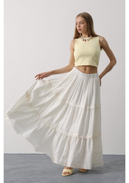 Dantel Detaylı Etek - Beyaz modelleri