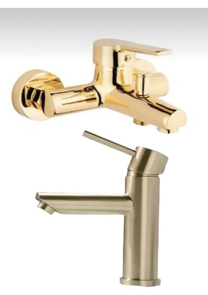 Bdl Gold Altın Kartal Lavabo ve Banyo Bataryası Musluğu Çeşmesi Çift Su Girişli