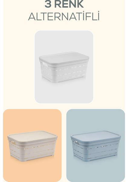 4'lü Kapaklı 10,8 Litre Delikli Saklama Kutusu Mavi modelleri