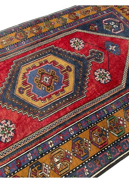 El Dokuma Eskitme Ince Yahyalı 101X175 Kırmızı Lacivert Yün Halı fiyatları