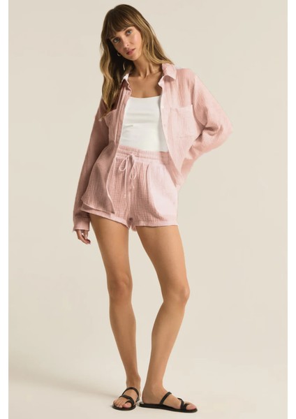 Kadın Lastikli Müslin Şort – %100 Pamuk 2 Kat Müslin Kumaş – Nefes Alabilir, Hafif ve Rahat Tasarım – Plaj & Günlük Kullanıma Uygun