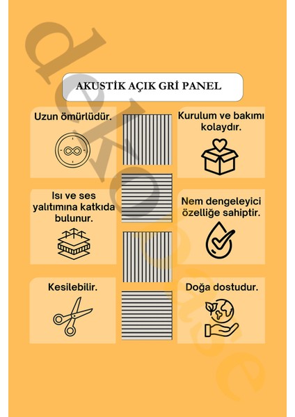 40X40 Açık Gri Renk Akustik Ahşap Duvar Paneli