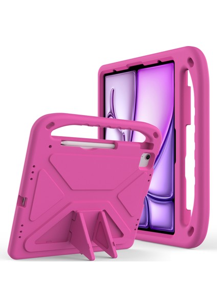 iPad Pro 13(2024)/AIR 13(2025)/(2024)EVA Kılıf Darbeye Dayanıklı Saplı Destekli Tablet Kılıfı-Gül (Yurt Dışından)