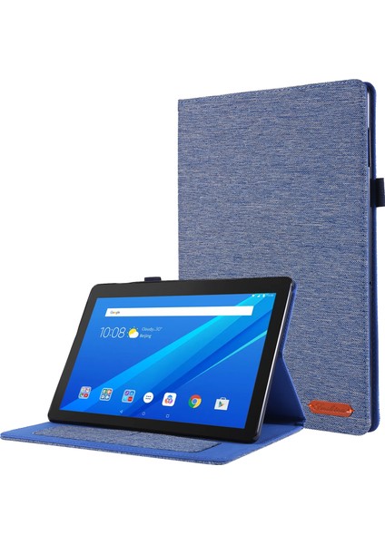 Kumaş Dokulu Kart Yuvaları Deri Koruyucu Kılıf Lenovo Tab M10 TB-X605F-MAVI (Yurt Dışından)