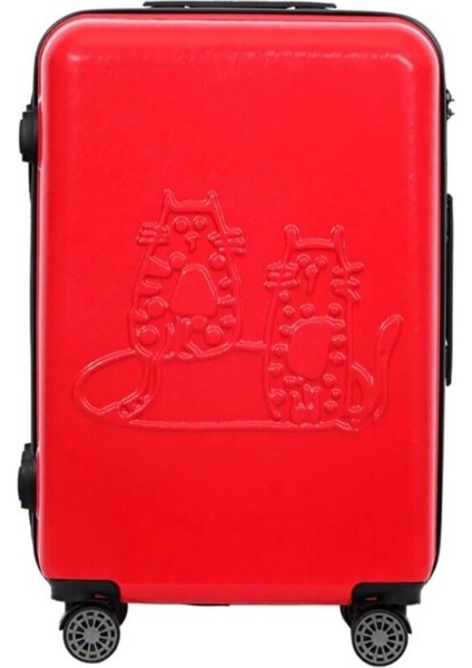 Design Cats Kırmızı Küçük Boy 20" Valiz Koleksiyon Darbelere Yüksek Direnç %100 Saf Abs 1 Adet