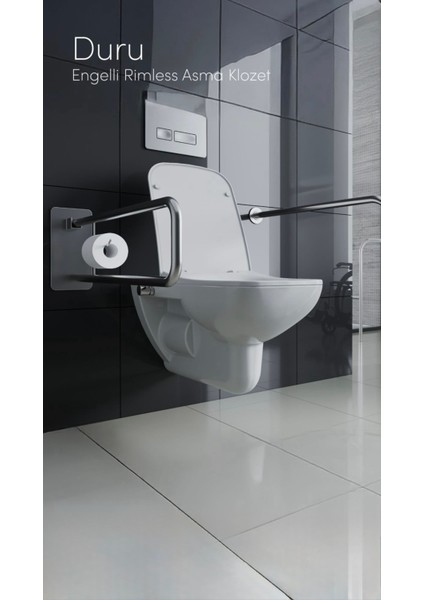 Cerastyle Duru Rimless Bedensel Engelli Asma Klozet + Yavaş Kapanır Klozet Kapağı