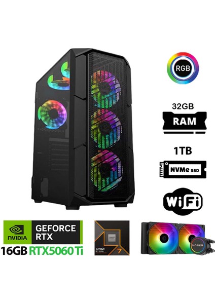 Thunder X770 I9 14900KF 32GB Ddr5 Ram 1tb M.2 Nvme SSD 16GB RTX5060 Ti Sıvı Soğutmalı Oyuncu Bilgisayarı