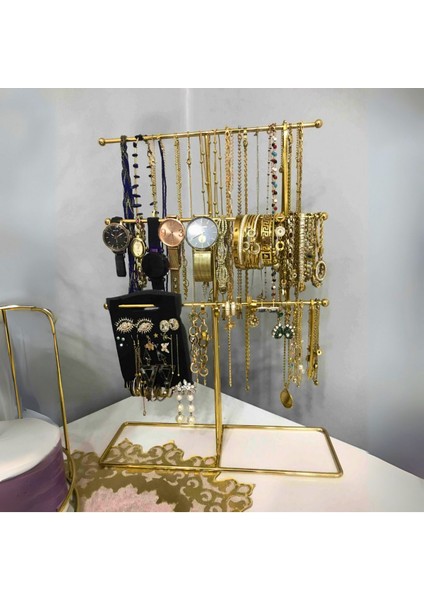 Gold Kaplama Paslanmaz Takı Düzenleyici, Şık ve Dayanıklı Takı Standı.