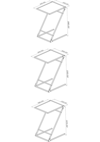Wien Üçlü C Zigon Sehpa Takımı Koltuk Sehpası Metal 3lü Yan Sehpa Füme Camlı