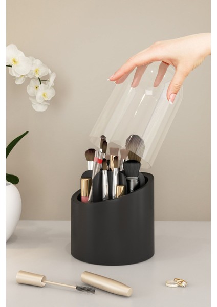 Şeffaf Hijyenik Makyaj ve Kozmetik Düzenleyici, Siyah Renkli, Şık ve Pratik Ürün
