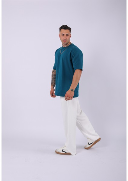 Unisex %100 Pamuk Oversize Düz T-Shirt Petrol fiyatları