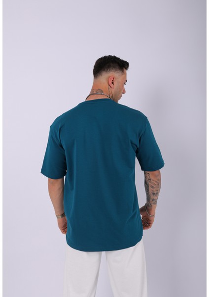 Unisex %100 Pamuk Oversize Düz T-Shirt Petrol fırsatları