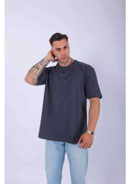 Unisex %100 Pamuk Oversize Düz T-Shirt Antrasit