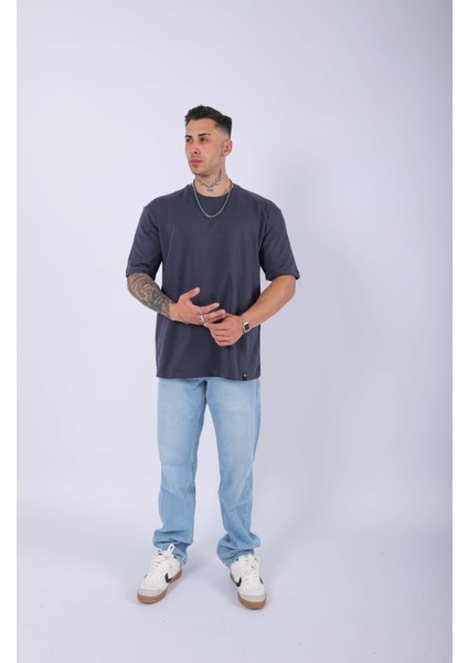 Unisex %100 Pamuk Oversize Düz T-Shirt Antrasit modelleri