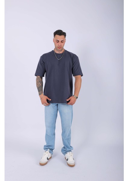 Unisex %100 Pamuk Oversize Düz T-Shirt Antrasit indirimleri