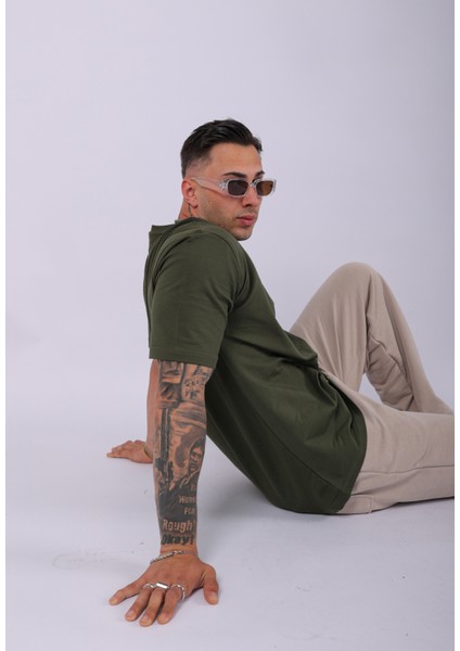 Unisex %100 Pamuk Oversize Düz T-Shirt Haki fiyatları