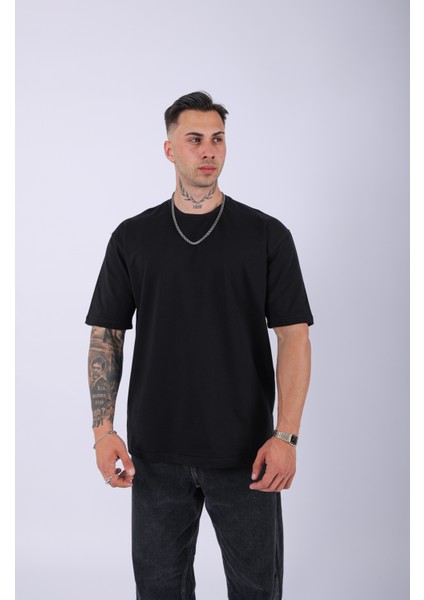 Unisex %100 Pamuk Oversize Düz T-Shirt Siyah fiyatları