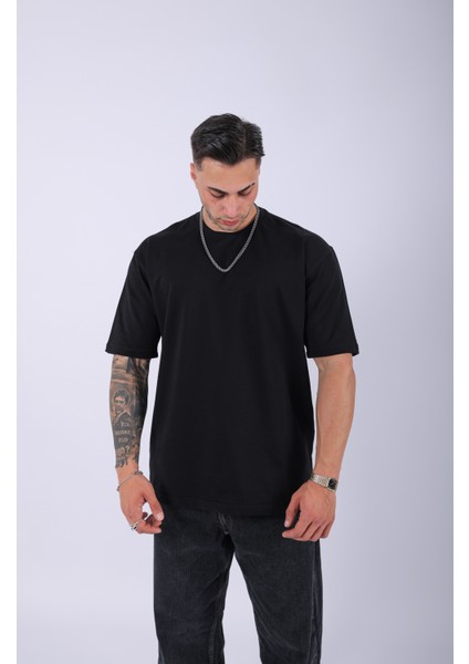Unisex %100 Pamuk Oversize Düz T-Shirt Siyah modelleri