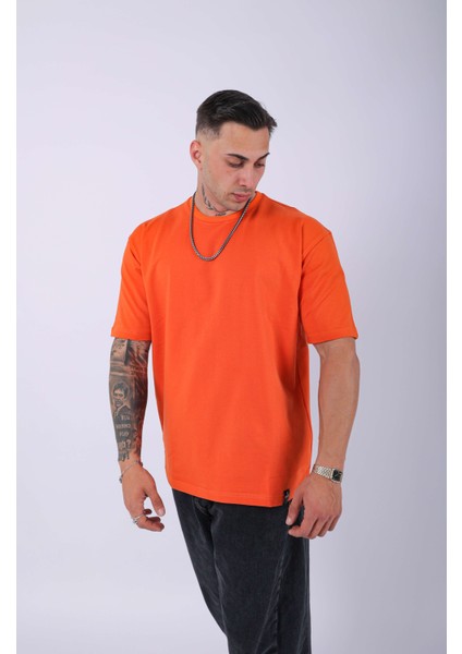 Unisex %100 Pamuk Oversize Düz T-Shirt Turuncu fırsatları