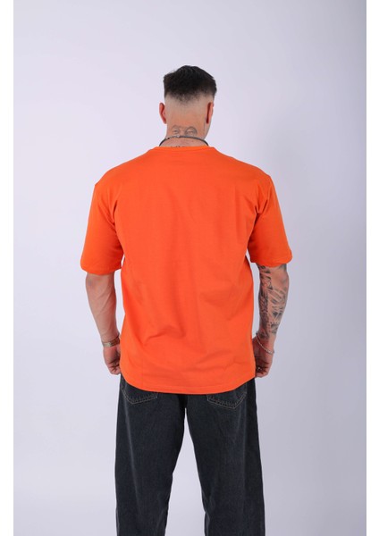 Unisex %100 Pamuk Oversize Düz T-Shirt Turuncu indirimleri