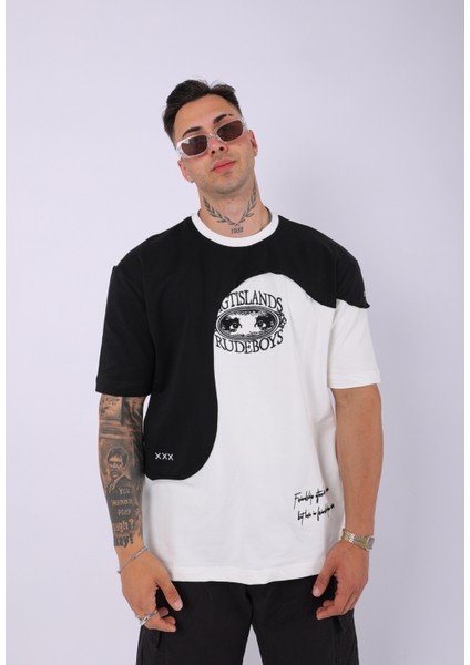 Unisex Özel Tasarım Parçalı Oversize T-Shirt