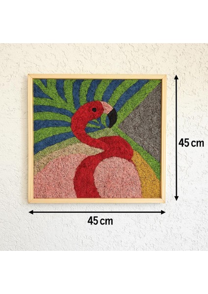 Flamingo Figürlü Renkli Yosun Duvar Dekoru | 45X45 cm | El Yapımı Tropikal Temalı Doğal Yosun Tablo | Bakım Gerektirmez fiyatları