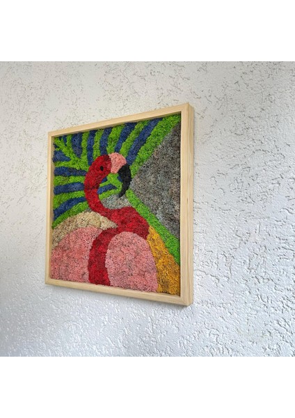 Flamingo Figürlü Renkli Yosun Duvar Dekoru | 45X45 cm | El Yapımı Tropikal Temalı Doğal Yosun Tablo | Bakım Gerektirmez fırsatları