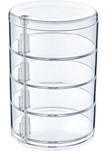 4 Katlı Silindir 360° Dönebilen Makyaj ve Takı Organizer Seti, Şeffaf