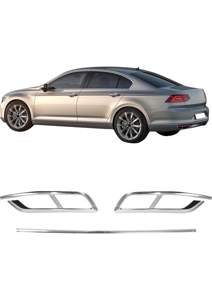 Volkswagen Passat B8.5 Uyumlu 2019 Ve Üzeri Egzoz Çıkış Kromu 3 Parça (ÇİFT ÇIKIŞ) Paslanmaz Çelik