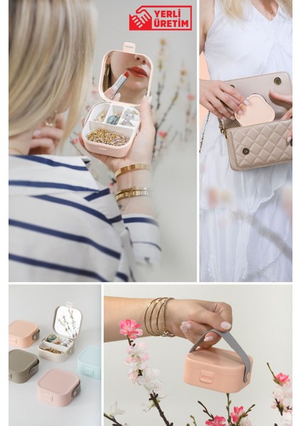 Turuncu Mini Makyaj ve Takı Kutusu, Aynalı, Pratik ve Şık Tasarım