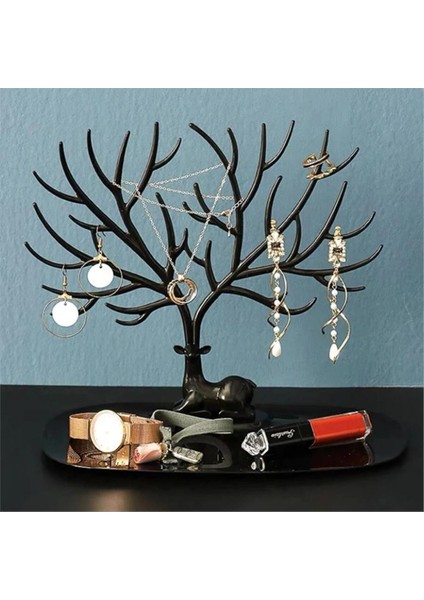 Geyik Desenli Takı Askısı, Yüzük, Küpe, Kolye Düzenleyici Siyah Renk modelleri