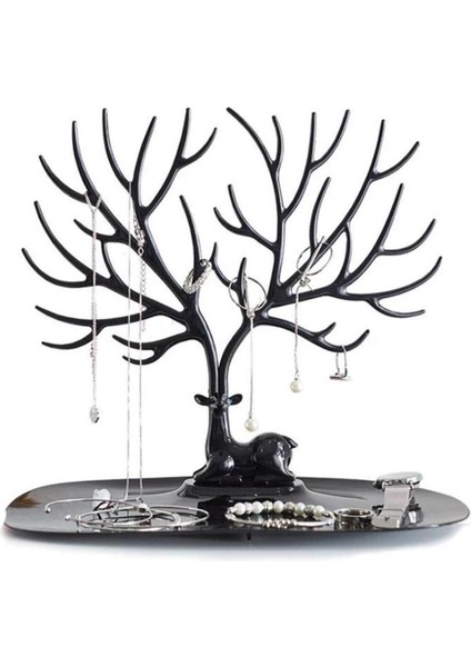 Geyik Desenli Takı Askısı, Yüzük, Küpe, Kolye Düzenleyici Siyah Renk fırsatları