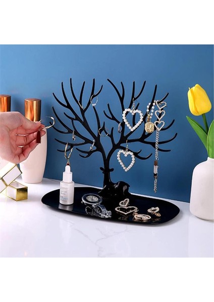 Geyik Desenli Takı Askısı, Yüzük, Küpe, Kolye Düzenleyici Siyah Renk