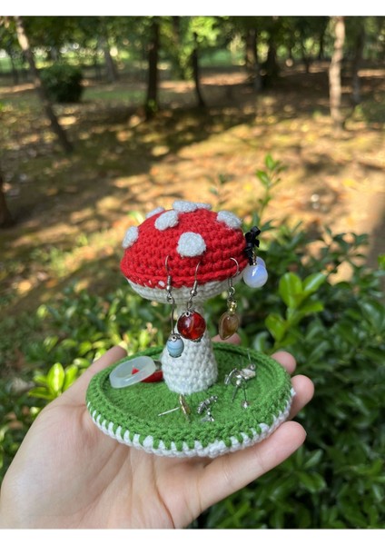 Sevimli Mantar Amigurumi Takı Organizer, Yüzük ve Küpe Tutucu, Örgü Tasarım