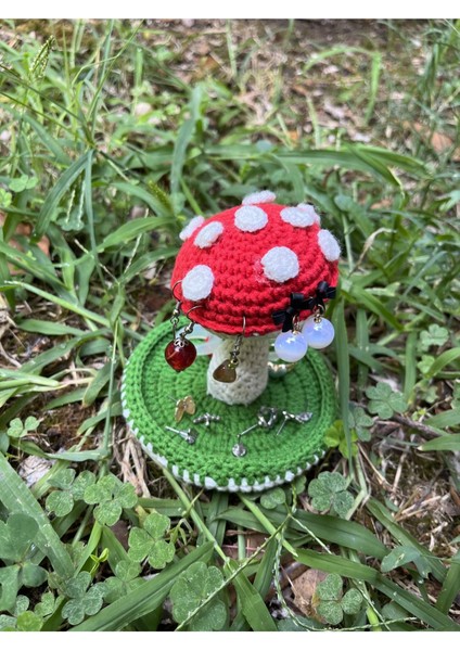 Sevimli Mantar Amigurumi Takı Organizer, Yüzük ve Küpe Tutucu, Örgü Tasarım indirimleri