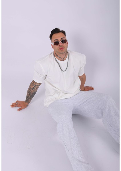 Unisex %100 Pamuk Oversize Düz T-Shirt Ekru fırsatları
