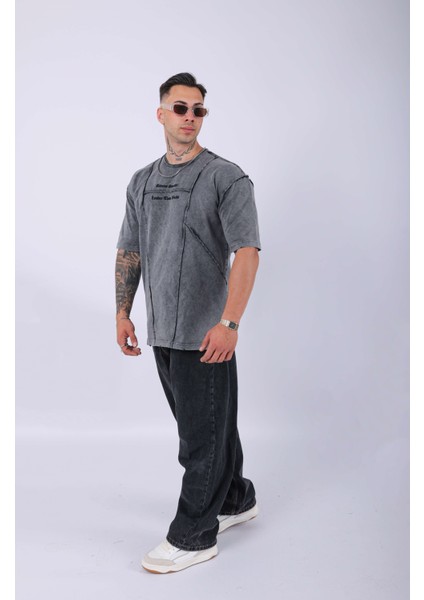 Unisex Nakışlı Özel Yıkamalı Parça Dikişli Oversize T-Shirt fiyatları
