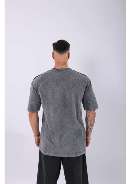Unisex Nakışlı Özel Yıkamalı Parça Dikişli Oversize T-Shirt fırsatları