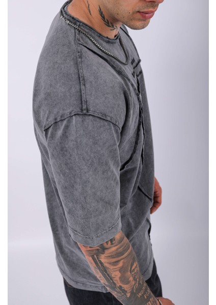 Unisex Nakışlı Özel Yıkamalı Parça Dikişli Oversize T-Shirt indirimleri
