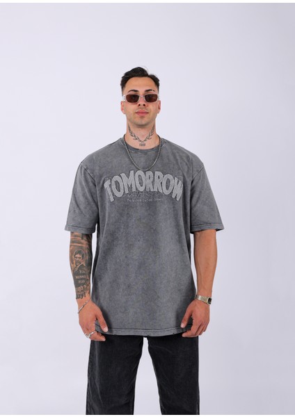 Unisex Tomorrow Özel Yıkamalı Oversize T-Shirt